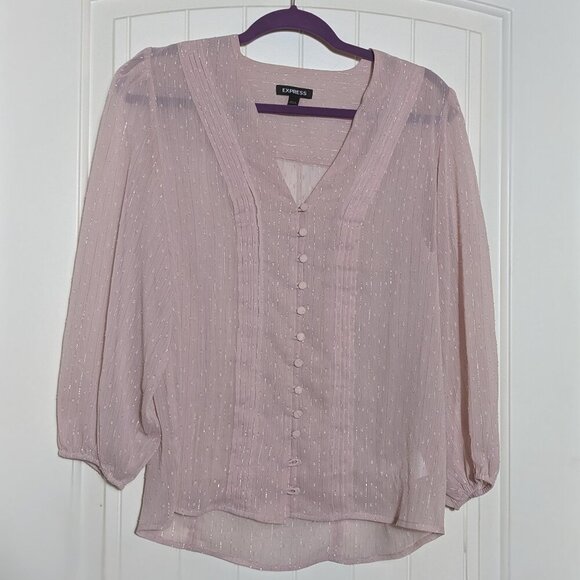 Express Tops - NWOT Express Metallic Pleated Button Front Shirt (Medium)